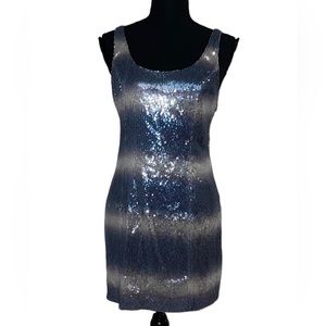 TRF Moroccan Made Blue/Silver Blitz Mini Dress Small [Nylon,Polyester]